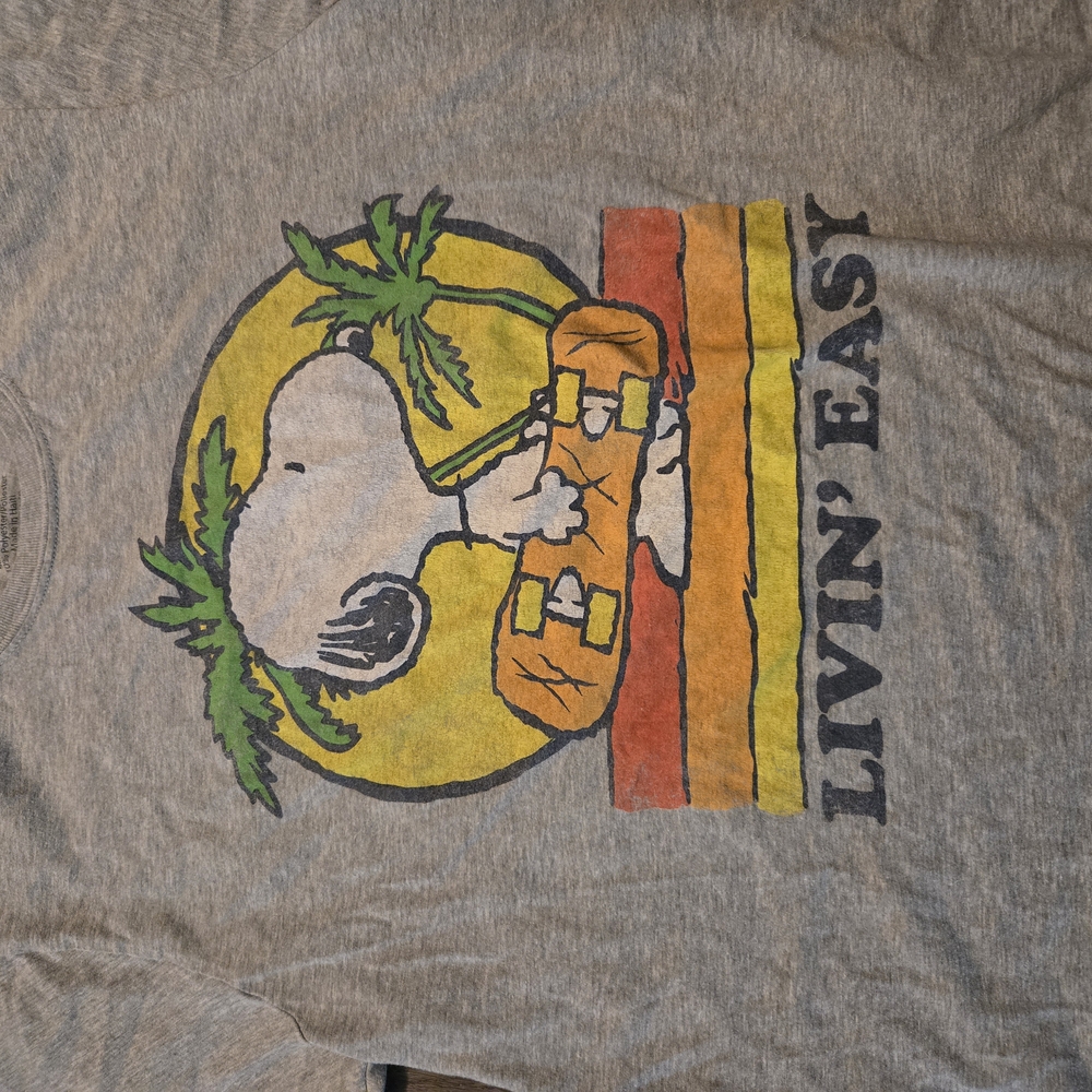 Gray Graphic Tee with Snoopy Design